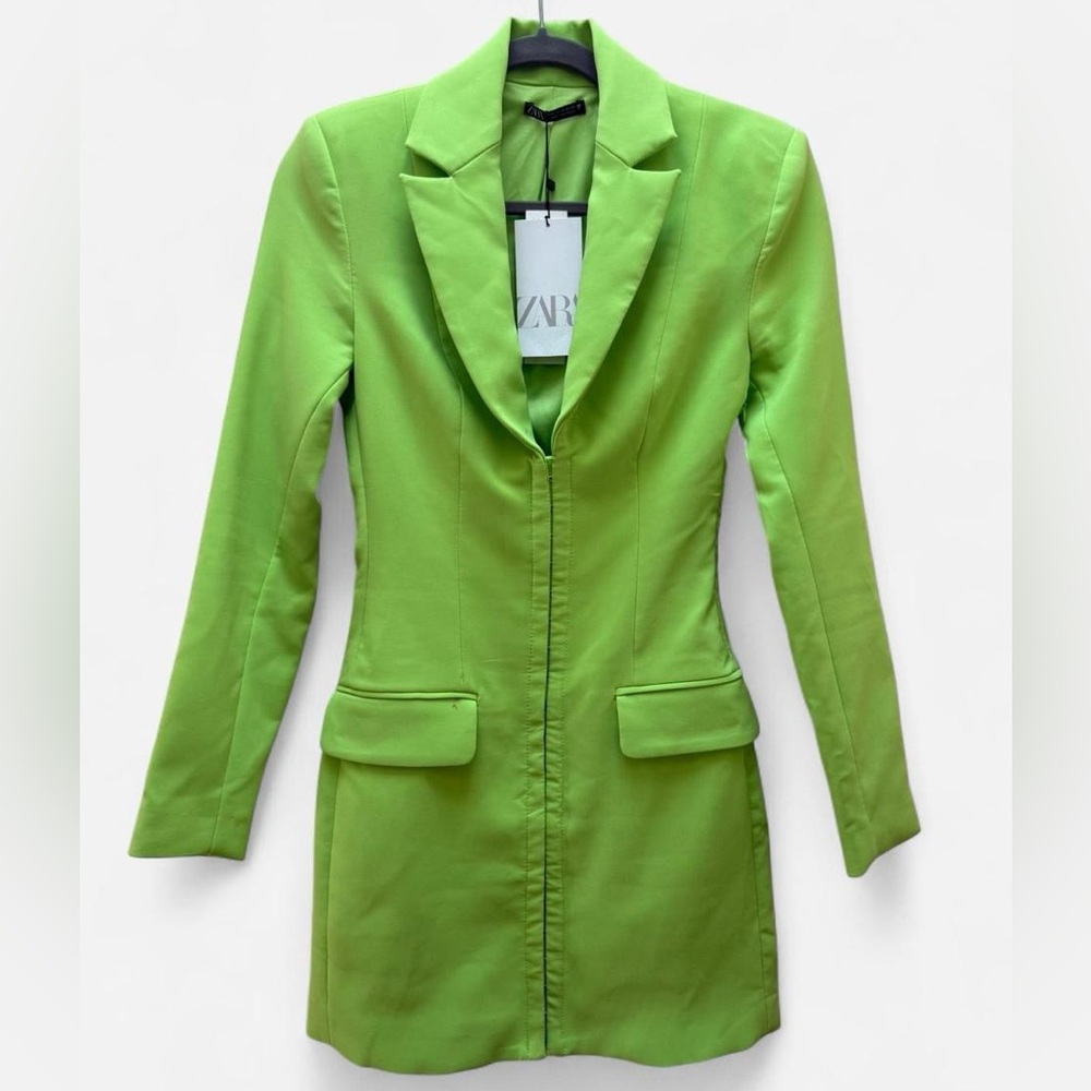 Zara Neon Green Blazer Dress Size XS With Tags Mini Tailored Maximalist Style